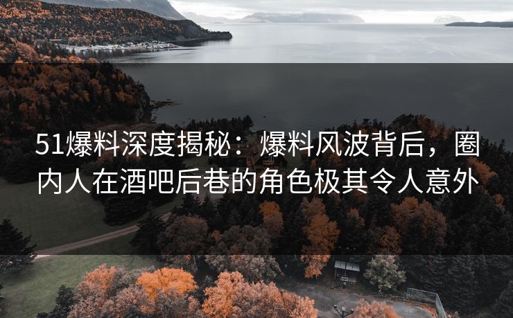 51爆料深度揭秘：爆料风波背后，圈内人在酒吧后巷的角色极其令人意外