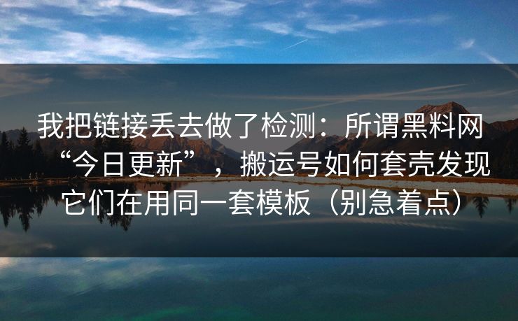 我把链接丢去做了检测：所谓黑料网“今日更新”，搬运号如何套壳发现它们在用同一套模板（别急着点）
